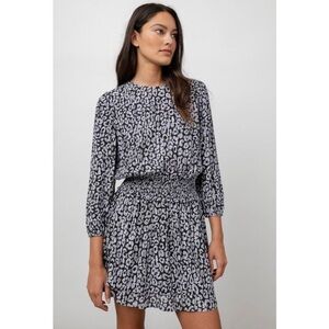 RAILS Inez Mini Dress size XS Purple Black Batik Cheetah Print Smocked Waist NWT